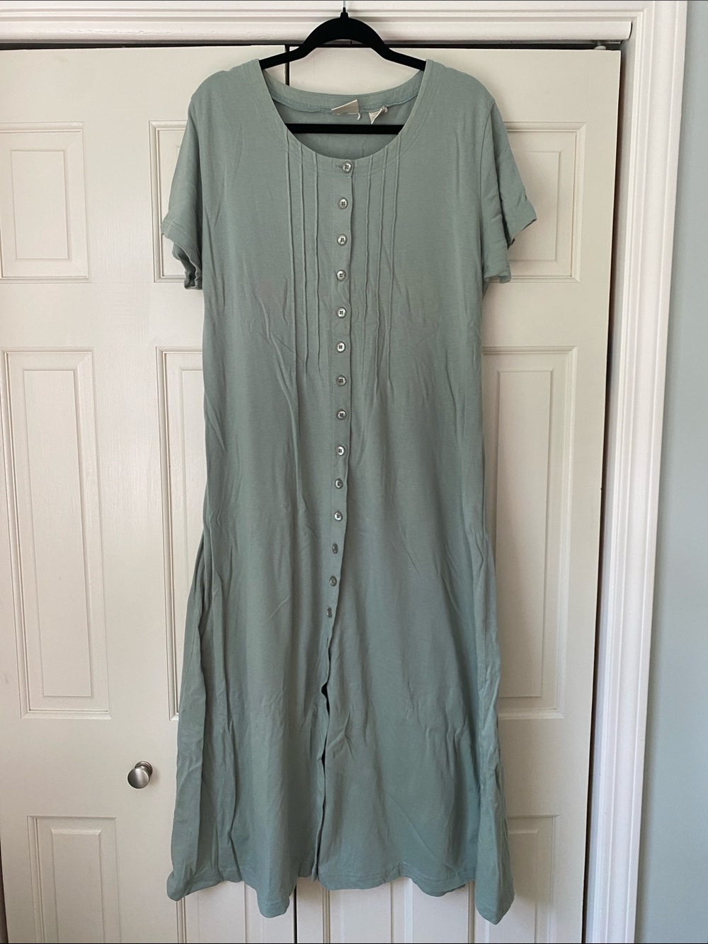 VTG L.L. Bean Light Sage Green Button-Front Maxi Dress 100% Cotton